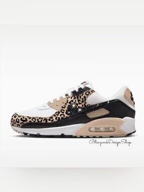 Swarovski Nike Air Max 90 Women's Leopard Print Sneaker Customized With Crystals